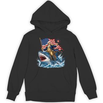 George Washington Riding Shark July 4Th American Flag Hoodie - Thegiftio UK
