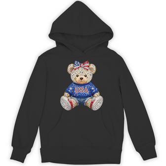 Girly 250 Years Of Freedom Teddy Bear Us Flag Anniversary Hoodie - Thegiftio UK