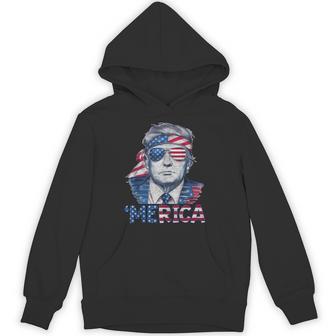 Happy 4Th Of July Donald Trump 'Merica Usa Flag Sunglass Hoodie - Thegiftio UK