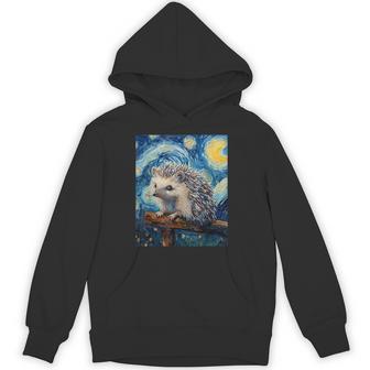 Hedgehog Van Gogh Style Starry Night Cute Graphic Hoodie - Thegiftio UK