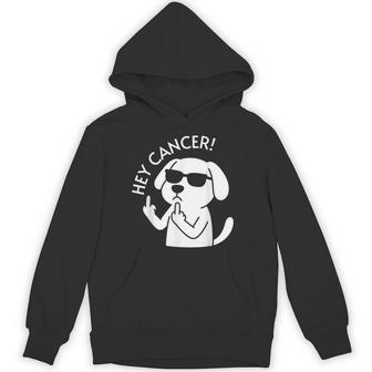 Hey Cancer Cool Dog With Sunglasses Middle Finger Hoodie - Thegiftio