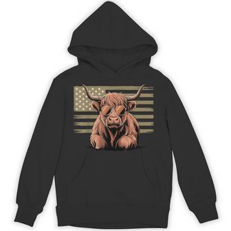 Highland Cow With Sunglasses And American Flag Hoodie - Monsterry