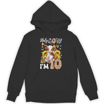 Holy Cow I'm 10 Years Old Farm Cow Sunflowers 10Th Birthday Hoodie - Thegiftio UK