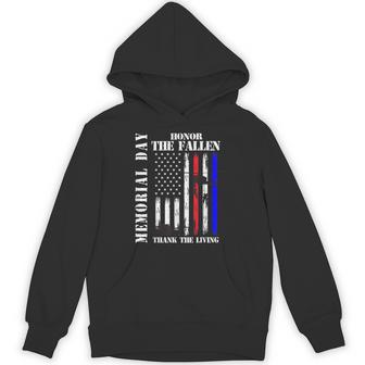 Honor The Fallen Thank The Living Memorial Day Flag Graphic Hoodie - Thegiftio UK