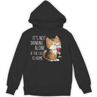It's Not Drinking Alone If The Cat Is Home 面白い猫とワイン パーカー - Kawaiitshirt