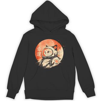Japanese Minimalist 1950S Retro Space Cat Good Luck Kanji Hoodie - Thegiftio UK
