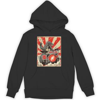 Japanese Monster Kaiju Smashing Drums Music Hoodie - Thegiftio UK