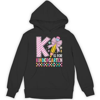 K Is For Kindergarten Back To School Pencil Bow Retro Hoodie - Thegiftio UK
