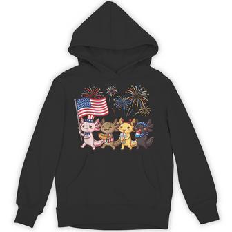Kawaii Patriotic Axolotls Celebrating 4Th Of July Fireworks Hoodie - Thegiftio UK