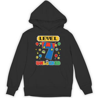 Level 7 Unlocked Birthday Boy 7 Video Game Gaming Party Hoodie - Monsterry