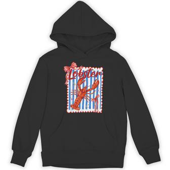 Lobster Red Bow Preppy Coquette Blue White Stripes Coastal Hoodie - Thegiftio UK