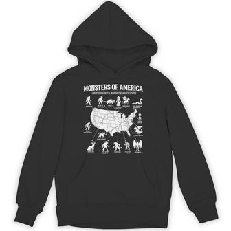 Monsters Of America Cryptid Map United States Folklore Hoodie - Thegiftio UK