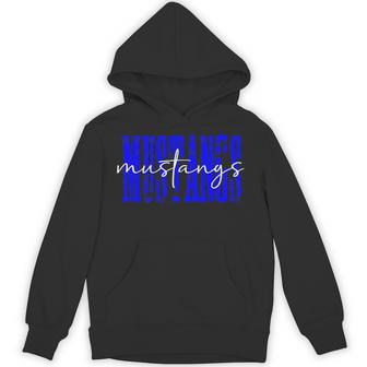 Mustangs School Spirit Game Day Blue Mustang Distressed Hoodie - Thegiftio UK