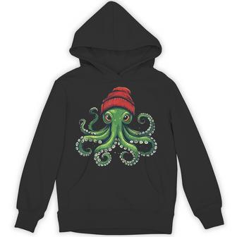Octopus Wearing Beanie Hoodie - Thegiftio UK