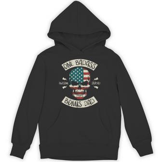 One Badass Bonus Dad Awesome Stepdad Skull Flag Fathers Day Hoodie - Thegiftio UK