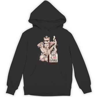 This Is An Outrage Cat Riding Raptor Dinosaur Crown Hoodie - Thegiftio UK