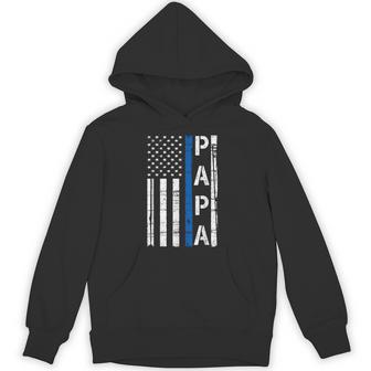 Papa Thin Blue Line American Flag Police Dad Hoodie - Thegiftio UK