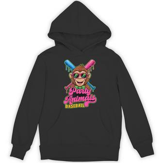 Party Animals Baseball Monkey Vibrant Dripping Hoodie - Thegiftio UK