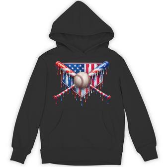 Patriotic Baseball Drip American Flag Boys Youth 4Th Of July Hoodie - Thegiftio UK