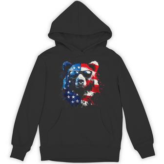 Patriotic Bear American Flag Grizzly Bear 4Th Of July Hoodie - Thegiftio UK