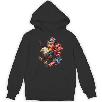 Patriotic Cat Riding Eagle 4Th Of July American Flag Hoodie - Monsterry