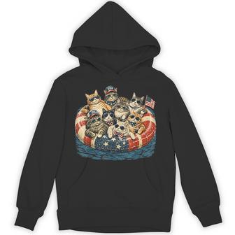 Patriotic Cats Pool Float Summer Fourth Of July Hoodie | Seseable UK