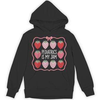 Pediatrics Is My Jam Pediatrician Squad Peds Strawberry Bow Hoodie | Seseable UK