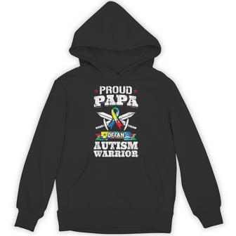 Proud Papa Of An Autism Warrior Awareness Ribbon Father Hoodie - Monsterry