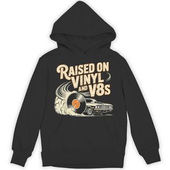 Raised On Vinyl And V8s Retro Car Music Culture Hoodie | Mazezy