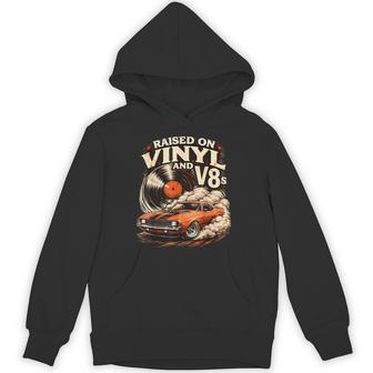 Raised On Vinyl And V8s Retro Car Music Hoodie - Thegiftio UK