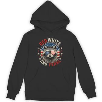 Red White And Feral Racoon Raccoon 4Th July Patriotic Hoodie - Thegiftio UK