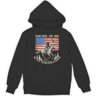 Ride Free 1776 2026 Usa 250Th Anniversary Patriotic Cowboy Hoodie - Thegiftio UK
