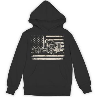 Semi Truck Usa Flag Driver Trucker Patriotic Retro Hoodie - Thegiftio UK