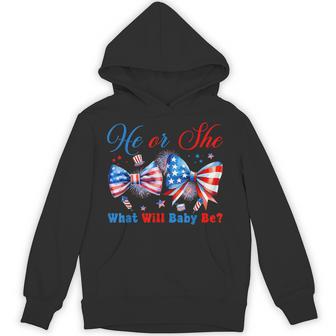 He Or She What Will Our Baby Be 4Th Of July Gender Reveal Hoodie - Thegiftio UK