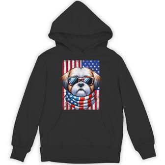 Shih Tzu Wearing American Flag 4Th Of July Patriotic Dog Hoodie - Thegiftio UK