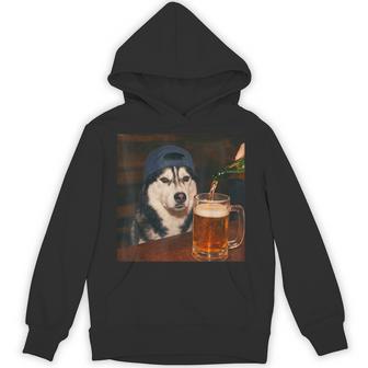 Siberian Husky Drinking Beer Fathers Day Dog Meme Hoodie - Thegiftio UK