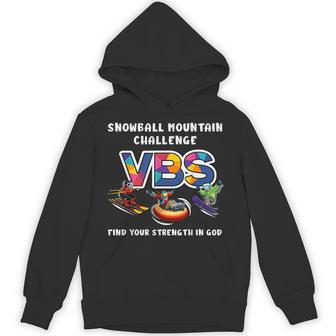 Snowball Mountain Challenge Find Your Strength Vbs 2026 Kids Hoodie - Thegiftio UK