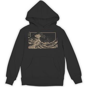 Tan Great Wave Off Kanagawa Tan Color Graphic Hoodie - Monsterry