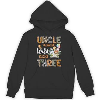 Uncle Of The Wild And Three 3Rd Birthday Boy Safari Truck Hoodie - Thegiftio UK