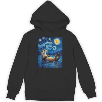 Van Gogh's Starry Night River Otter Water Weasel Animal Hoodie - Thegiftio UK