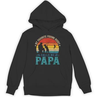 Vintage Favorite Fishing Buddy Calls Me Papa Fish Man Sunset Hoodie - Thegiftio UK