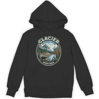 Vintage Glacier National Park Montana Scenic Wildlife Badge Hoodie - Thegiftio UK