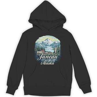 Vintage Juneau Alaska Sunset Skyline Mountains Cityscape Hoodie - Thegiftio UK