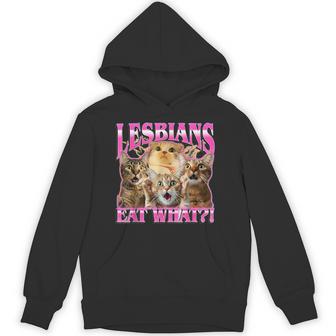 Vintage Lesbians Eat What Offensive Cat 90S Graphic Hoodie - Thegiftio UK