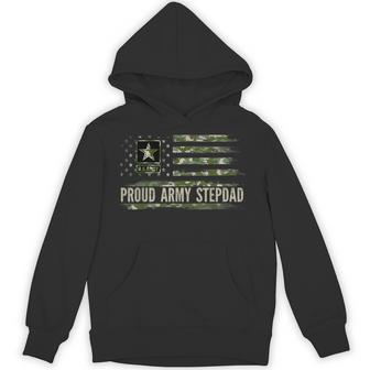 Vintage Proud Army Stepdad Camo American Flag Veteran Hoodie - Thegiftio UK
