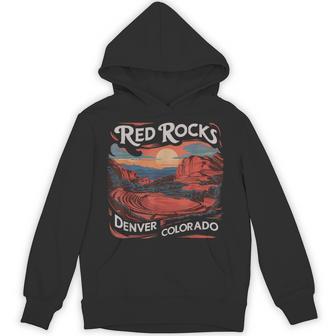 Vintage Red Rocks Denver Colorado Sunset Hiking Graphic Hoodie - Thegiftio UK