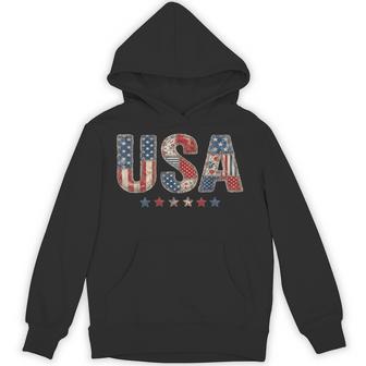 Vintage Usa Patchwork Fourth Of July Independence Day Hoodie - Thegiftio UK