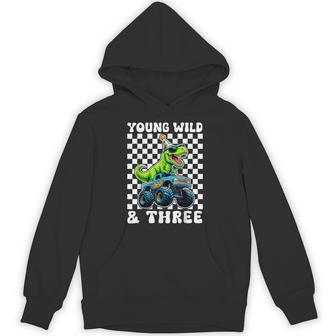 Young Wild & Three T-Rex Dino Monster Truck 3Rd Birthday Hoodie - Thegiftio UK