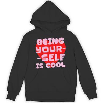 Being Yourself Is Cool Red Heart Preppy Pink Positive Quote Hoodie - Thegiftio UK