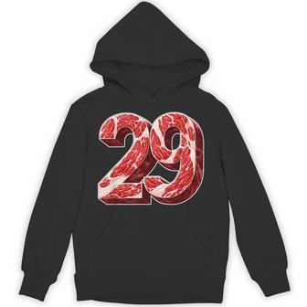 「29」肉 にく ニク 豚肉 牛肉 食べ物 肉食 ダジャレ 美食 焼肉 29 二九 ケトジェニック・ダイエット 数字 パーカー - Kawaiitshirt
